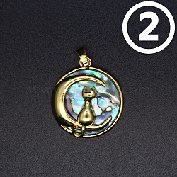 Natural Abalone Shell/Paua Shell Pendants, Flat Round Charms, Moon, 31x27mm(PW-WG52198-02)