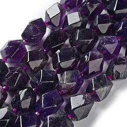 Natural Amethyst Beads Strands, with Seed Beads, Faceted, Rhombus, 17~21x13~16x12~15mm, Hole: 1.2~1.4mm, about 18~19pcs/strand, 15.35~15.79 inch(39~40.1cm)(G-C182-16-02)