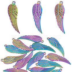 20Pcs Alloy Pendants, Cadmium Free & Lead Free, Wing, Rainbow Color, 29.5x9x1mm, Hole: 1.2mm(FIND-SZ0003-28)