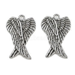 Tibetan Style Alloy Pendants, Wings with Feather Charms, Antique Silver, 36x24x3.5mm, Hole: 2.5mm(AL-CBA2376-03AS)