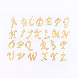 304 Stainless Steel Pendants, for DIY Jewelry Making, Letter A~Z, Golden, 13.5~18x4.5~15x1mm, Hole: 1mm
(X-STAS-O098-03G)