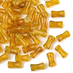 Drawbench Baking Paint Glass Beads, Bamboo, with Glitter Powder, Gold, 11.5~12x6~6.5mm, Hole: 0.8~1mm(X1-DGLA-YW0002-02A-09)