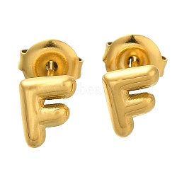 304 Stainless Steel Stud Earrings, Real 14K Gold Plated, Letter F, 7.5x6mm(EJEW-I316-01G-F)