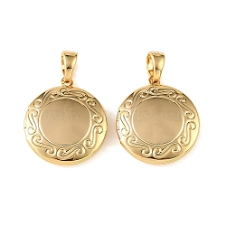 Floral Embossed Brass Locket Pendants, Openable Flat Round Photo Frame Charms for Necklaces, Nickel Free, Long-Lasting Plated, Real 18K Gold Plated, 23x20x5.5mm, Hole: 6x4mm, Inner Diameter: 14mm(KK-CBA7157-05G)