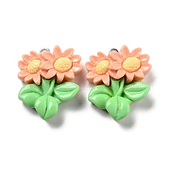 Spring Theme Opaque Resin Pendants, Plant Charms, Flower, 27.5x23x8mm, Hole: 2mm(RESI-R444-04F)