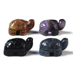 Natural Mixed Gemstone Carved Turtle Figurines, for Home Office Desktop Feng Shui Ornament, 29.5x19.5~21x15mm(DJEW-M015-13)