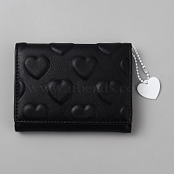Heart Textured PU Leather Wallets Coin Purses with Charms, Rectangle, Black, 81x107x19mm(ABAG-WH20013-21A)