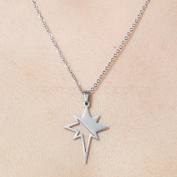 201 Stainless Steel Hollow Star Pendant Necklace, Stainless Steel Color, 17.72 inch(45cm)(NJEW-OY001-88)