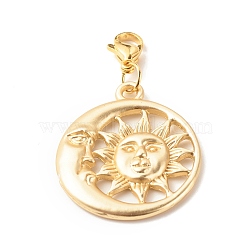 Alloy Pendant Decorates, with 304 Stainless Steel Lobster Claw Clasps, Sun & Moon, Real 18K Gold Plated, 43mm(HJEW-JM00611)