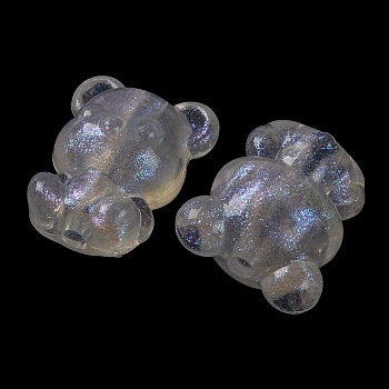 Luminous Transparent Acrylic Beads, with Glitter Powder, Glow in the Dark, Bear, White, 21x17x13mm, Hole: 3mm