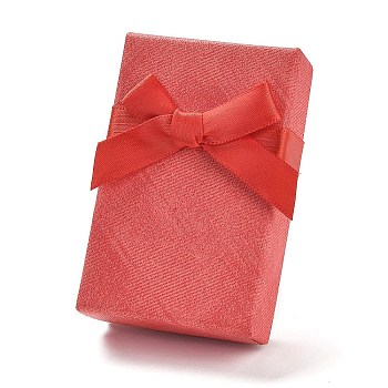 Cardboard Jewelry Set Packaging Boxes, with Sponge Inside, for Rings, Small Watches, Necklaces, Earrings, Bracelet, Rectangle with Bowknot, Red, 8.35x5.5x2.55~3cm