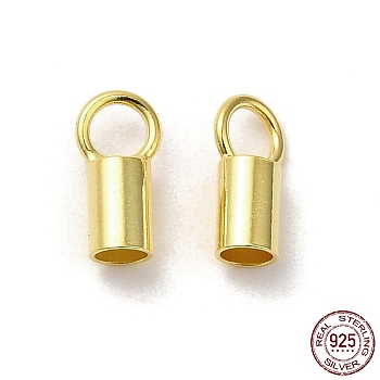 925 Sterling Silver Cord Ends, End Caps, Column, Golden, 7.5x3x2.5mm, Hole: 2mm, Inner Diameter: 2mm