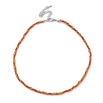 Glass Beaded Necklace, with Alloy Clasps, Red, 16.10 inch(40.9cm)