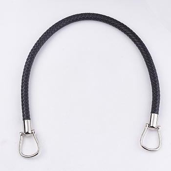 Imitation Leather Bag Handles, with Alloy Findings, for Bag Straps Replacement Accessories, Platinum, Black, 580x11~12mm