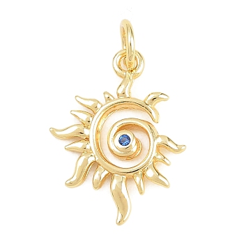Brass Micro Pave Cubic Zirconia Pendants, Sun Charms, Cadmium Free & Lead Free, Real 18K Gold Plated, 18x13.5x2mm, Hole: 3mm