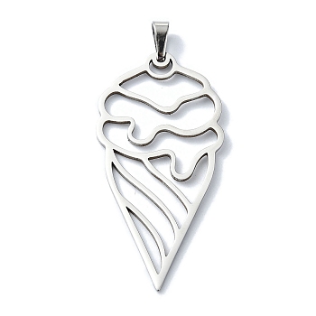 304 Stainless Steel Pendants, Laser Cut, Ice-cream Charms, Stainless Steel Color, 45x22x1mm, Hole: 6x3mm