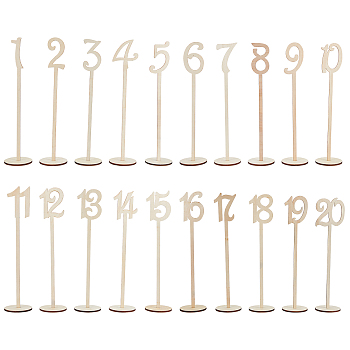 BoxWood Table Numbers Cards, for Wedding, Restaurant, Birthday Party Decorations, Number 1~20, Moccasin, 35x4~10x0.2cm, 20pcs/ser