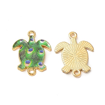 Printed Alloy Connector Charms, Sea Turtle Links, Cadmium Free & Nickel Free & Lead Free, Golden, Green, 23.3~23.4x17.8~18x1.6mm, Hole: 1.7~1.8mm