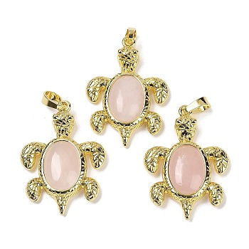 Natural Rose Quartz & Brass Pendants, Rack Plating, Cadmium Free & Lead Free, Sea Turtle Shaped, 38x27.5x7mm, Hole: 8x5mm