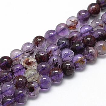 Natural Rutilated Quartz Beads Strands, Round, 6~7mm, Hole: 1mm, about 60~67pcs/strand, 15.7 inch