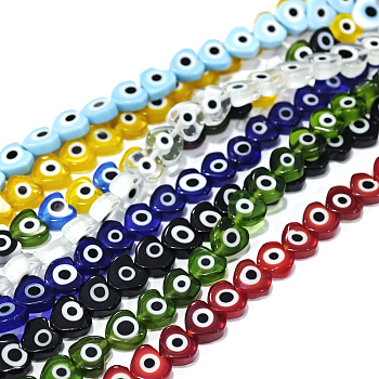 Handmade Evil Eye Lampwork Beads Strands, Heart, Mixed Color, 6~7x8x3mm, Hole: 1mm, about 47~49pcs/strand, 13.19~13.98 inch(33.5~35.5cm)