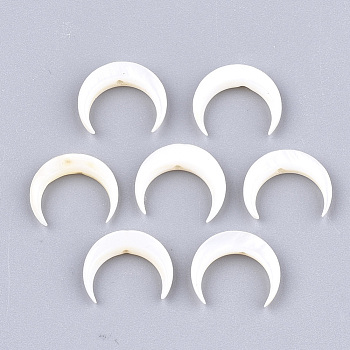 Freshwater Shell Beads, Double Horn/Crescent Moon, Creamy White, 10~11x12~12.5x2.5~3mm, Hole: 1mm