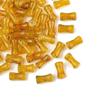 Drawbench Baking Paint Glass Beads, Bamboo, with Glitter Powder, Gold, 11.5~12x6~6.5mm, Hole: 0.8~1mm