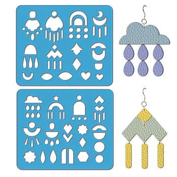 2Pcs 2 Style Acrylic Earring Handwork Template, Card Leather Cutting Stencils, Moon, 15x18x0.3cm, 1pc/style