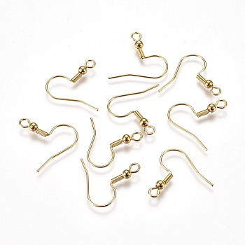 304 Stainless Steel Earring Hooks, with Horizontal Loop, Golden, 20x3mm, Hole: 2mm, 21 Gauge, Pin: 0.7mm