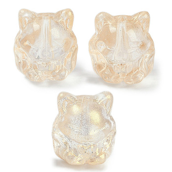 Transparent Spray Paint Glass Beads, Fox, Cornsilk, 15x14x13.5mm, Hole: 1.2mm