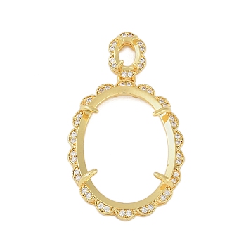 Oval Brass Micro Pave Clear Cubic Zirconia Pendant Cabochon Settings, Real 18K Gold Plated, Tray: 26.5x18.5mm, 45x26x6mm, Hole: 9x2.5mm