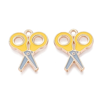Alloy Enamel Pendants, Scissor Charms, Light Gold, Gold, 20x17x1mm, Hole: 1.6mm
