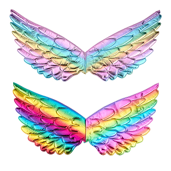 HOBBIESAY 2Pcs 2 Colors Children's Costume Angel Wings, Gilding Cloth & Sponge Embossed Wings, with Elastic Bands, Mixed Color, 230x440x2~4.5mm, 1pc/color