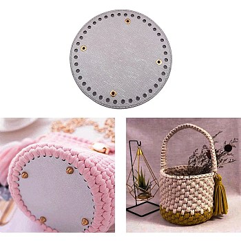 PU Leather Flat Round Bag Bottom, for Knitting Bag, Women Bags Handmade DIY Accessories, Gray, 141x9.5mm, Hole: 4.5mm