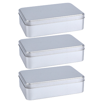 Rectangle Tinplate Metal Storage Boxes with Lid, Platinum, 18x12x5.05cm