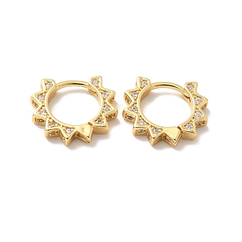 Clear Cubic Zirconia Sun Shape Hoop Earrings, Brass Hinged Earrings for Women, Cadmium Free & Nickel Free & Lead Free, Real 18K Gold Plated, 11.5x13.5x2.5mm, Pin: 0.8mm