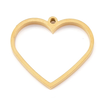 Ion Plating(IP) 304 Stainless Steel Open Back Bezel Pendants, Double Sided Polishing, For DIY UV Resin, Epoxy Resin, Pressed Flower Jewelry, Heart, Real 24K Gold Plated, 26x30x3mm, Hole: 2mm