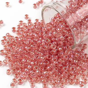 TOHO Round Seed Beads, Japanese Seed Beads, (779) Inside Color AB Crystal/Salmon Lined, 8/0, 3mm, Hole: 1mm, about 222pcs/10g