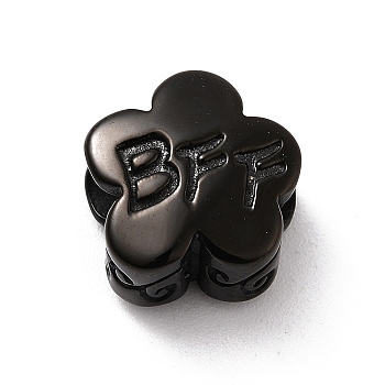 304 Stainless Steel European Beads, Large Hole Beads, Flower with Word Bff, Black, 11x6.5mm, Hole: 4mm