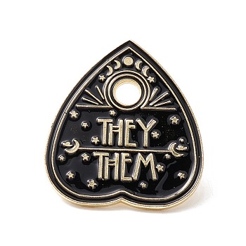 They Them Word Enamel Pin, Spade Alloy Badge for Backpack Clothes, Golden, Black, 30x27.5x2mm, Pin: 1mm, Hole: 4mm.