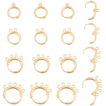 40Pcs 4 Style Rack Plating Eco-friendly Brass Huggie Hoop Earring Findings, with Loops, Lead Free & Cadmium Free, Golden, 14~18.5x11~18x1.5~2mm, Hole: 1~1.5mm, Pin: 0.5~1mm, 10pcs/style