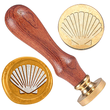 Wax Seal Stamp Set, Sealing Wax Stamp Solid Brass Head,  Wood Handle Retro Brass Stamp Kit Removable, for Envelopes Invitations, Gift Card, Shell Shape, 83x22mm