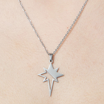 201 Stainless Steel Hollow Star Pendant Necklace, Stainless Steel Color, 17.72 inch(45cm)