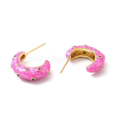 Enamel Moon Stud Earrings with Cubic Zirconia(EJEW-F281-20G)-3