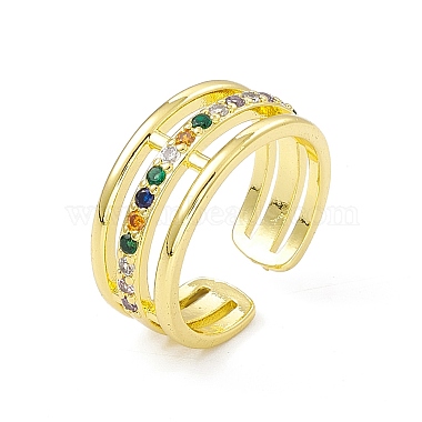 Bague de manchette ouverte triple ligne en zircone cubique colorée(RJEW-I091-14G)-2