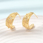 Brass Stud Earrings, Half Hoop Earrings, Real 18K Gold Plated, 21x9mm(KK-CBA3EDE-10G)