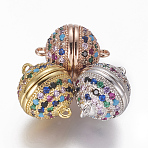 Brass Micro Pave Cubic Zirconia Magnetic Clasps with Loops, Cadmium Free & Lead Free, Round, Colorful, Mixed Color, 16.5x12.5mm, Hole: 1.4mm(ZIRC-L082-D-02)