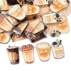 Printed Acrylic Pendants, Coffee Charms, Mixed Color, 39.5~43.5x25~33x3.8~4mm, Hole: 1.8mm(OACR-I031-01)