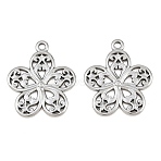 304 Stainless Steel Pendants, Flower Charms, Stainless Steel Color, 27x23x1.8mm, Hole: 2mm(SA-CBA1839-14P)