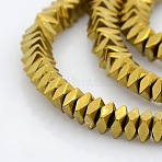Faceted Square Golden Plated Non-magnetic Synthetic Hematite Beads Strands, 4x2mm, Hole: 1mm, about 106pcs/strand, 15.7 inch(G-P061-39B)